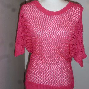 knitted top with cold shoulders pink/ Made in USA